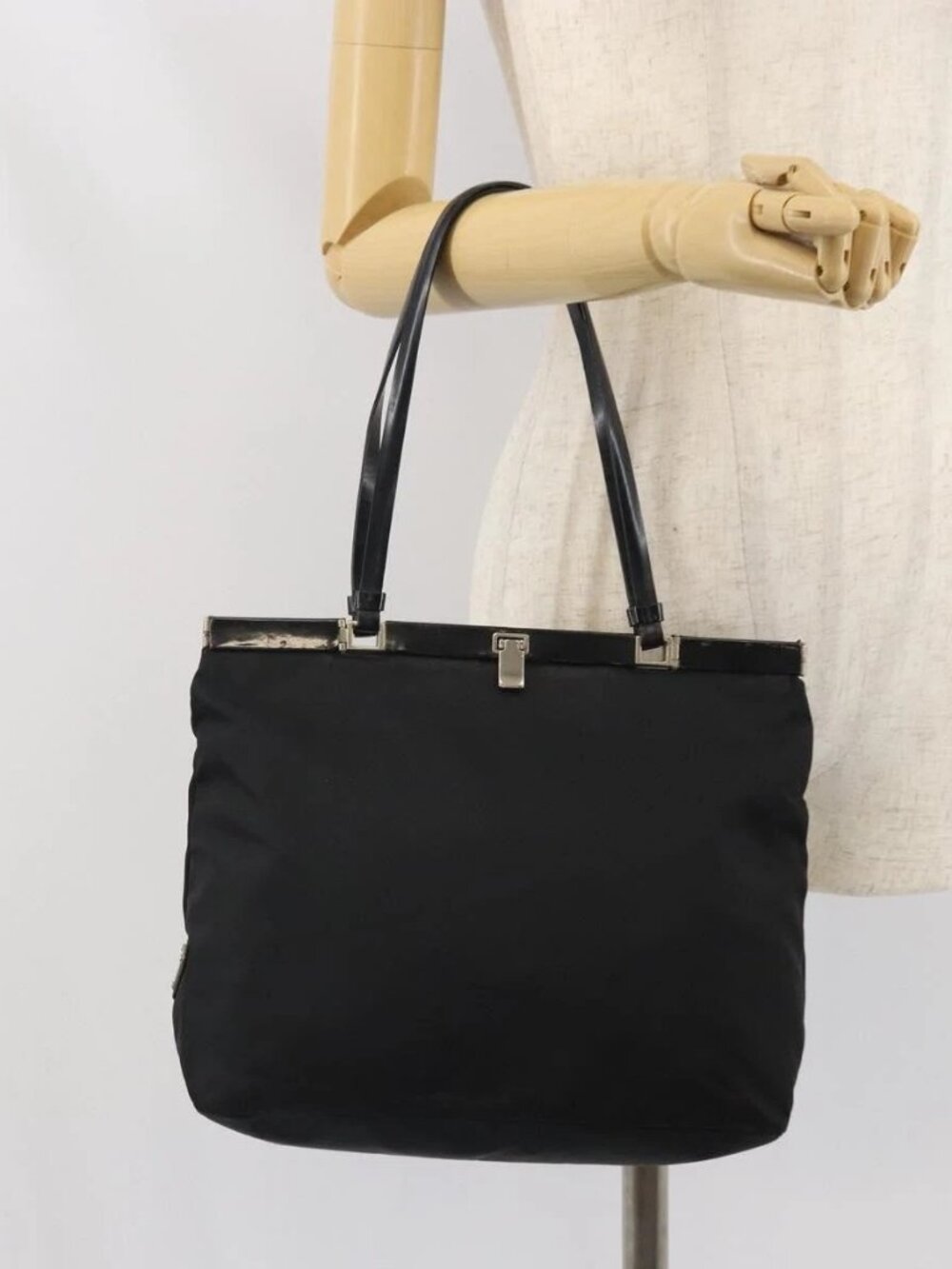 PRADA Tote Bag Nylon Black Silver